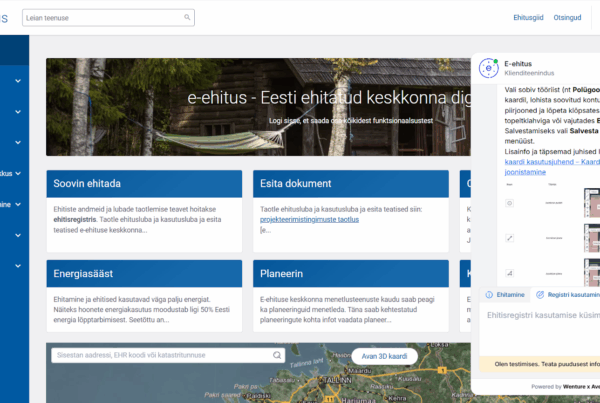 Screenshot of the AI-powered Customer Support Agent for the Estonian Building Registry providing step-by-step visual instructions to a user query.